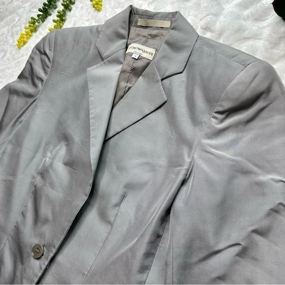 Emporio Armani Vintage Single Button Gray Silver Silk Blend Blazer Jacket Size 4